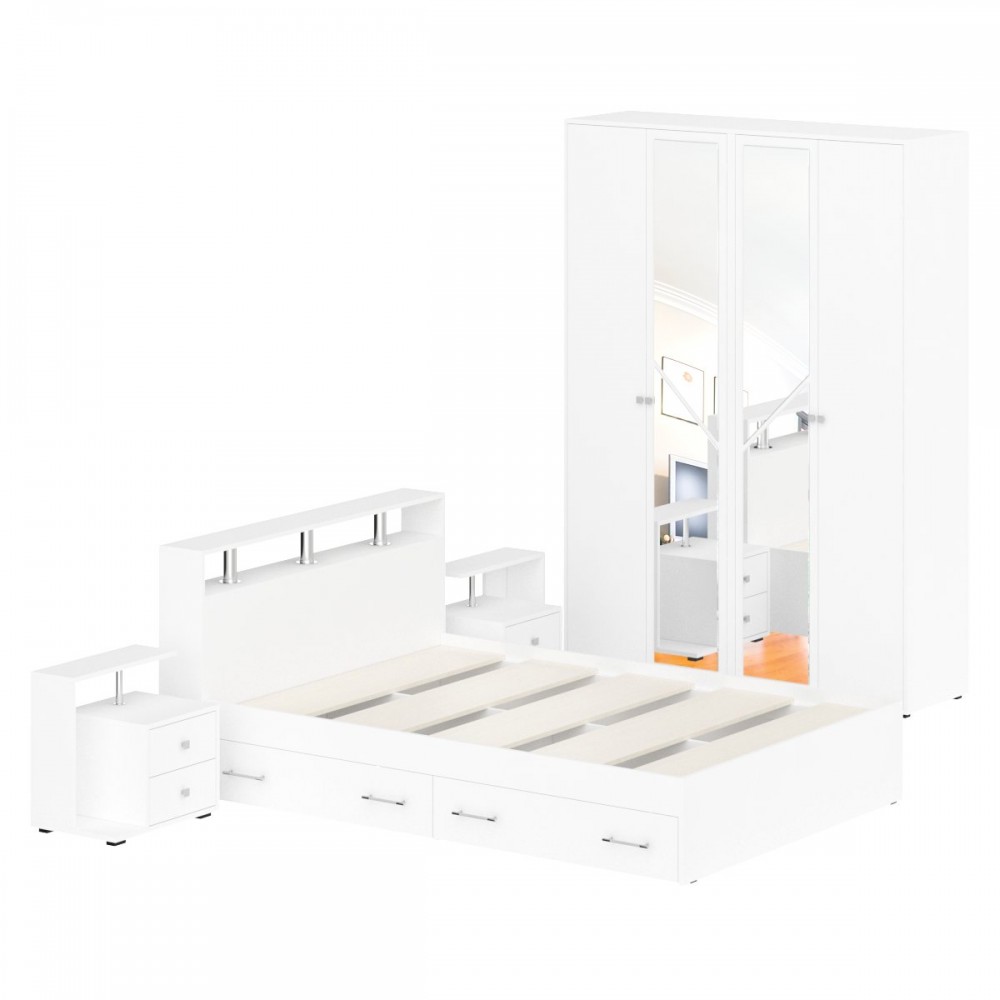 Кровать мебель СВК Камелия 1400 с ящиками, белый