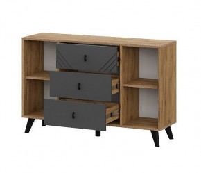 БАЙКАЛ Комод 3 ящика двухстворчатый (Графит/Дуб золотой) в Екатеринбурге - ok-mebel.com | фото 2