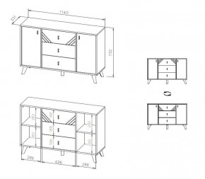 БАЙКАЛ Комод 3 ящика двухстворчатый (Графит/Дуб золотой) в Екатеринбурге - ok-mebel.com | фото 3
