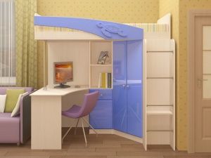 Кровать чердак Бемби МДФ (фасад 3D) в Екатеринбурге - ok-mebel.com | фото 3