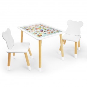 Детский комплект стол и два стула Мишка Rolti Baby с накладкой Алфавит (белая столешница/белое сиденье/береза ножки) в Екатеринбурге - ok-mebel.com | фото 1