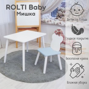 Детский комплект стол и стул «Мишка» Rolti Baby  (голубая столешница/голубое сиденье/белые ножки) в Екатеринбурге - ok-mebel.com | фото