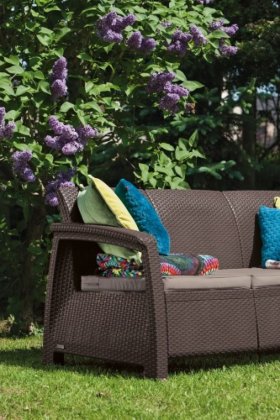 Диван пластиковый Корфу Макс (Corfu love seat max) коричневый в Екатеринбурге - ok-mebel.com | фото 2