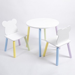 Комплект детский стол КРУГЛЫЙ и два стула МИШКА ROLTI Baby (белая столешница/белое сиденье/цветные ножки) в Екатеринбурге - ok-mebel.com | фото