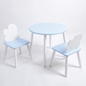 Комплект детский стол КРУГЛЫЙ и два стула ОБЛАЧКО ROLTI Baby (голубая столешница/голубое сиденье/белые ножки) в Екатеринбурге - ok-mebel.com | фото