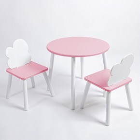 Комплект детский стол КРУГЛЫЙ и два стула ОБЛАЧКО ROLTI Baby (розовая столешница/розовое сиденье/белые ножки) в Екатеринбурге - ok-mebel.com | фото