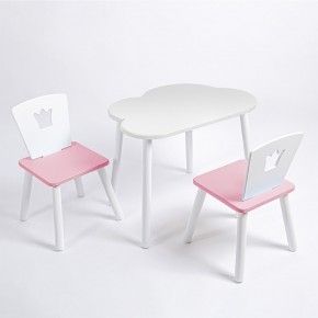 Комплект детский стол ОБЛАЧКО и два стула КОРОНА ROLTI Baby (белая столешница/розовое сиденье/белые ножки) в Екатеринбурге - ok-mebel.com | фото