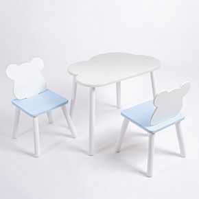 Комплект детский стол ОБЛАЧКО и два стула МИШКА ROLTI Baby (белая столешница/голубое сиденье/белые ножки) в Екатеринбурге - ok-mebel.com | фото
