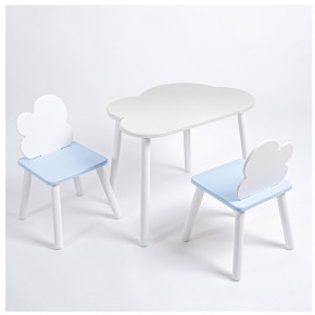Комплект детский стол ОБЛАЧКО и два стула ОБЛАЧКО ROLTI Baby (белая столешница/голубое сиденье/белые ножки) в Екатеринбурге - ok-mebel.com | фото