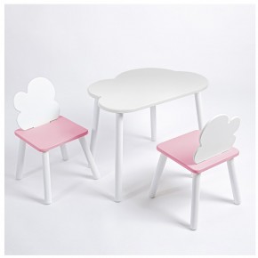 Комплект детский стол ОБЛАЧКО и два стула ОБЛАЧКО ROLTI Baby (белая столешница/розовый сиденье/белые ножки) в Екатеринбурге - ok-mebel.com | фото