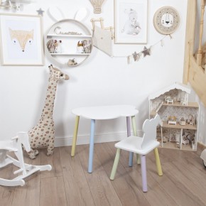 Комплект детский стол ОБЛАЧКО и стул МИШКА ROLTI Baby (белая столешница/белое сиденье/цветные ножки) в Екатеринбурге - ok-mebel.com | фото