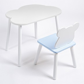 Комплект детский стол ОБЛАЧКО и стул МИШКА ROLTI Baby (белая столешница/голубое сиденье/белые ножки) в Екатеринбурге - ok-mebel.com | фото