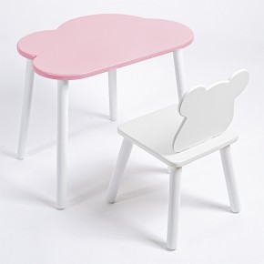 Комплект детский стол ОБЛАЧКО и стул МИШКА ROLTI Baby (розовая столешница/белое сиденье/белые ножки) в Екатеринбурге - ok-mebel.com | фото