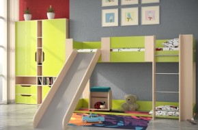 Кровать одноярусная №6 с горкой и игровой зоной (ЛДСП) в Екатеринбурге - ok-mebel.com | фото 1