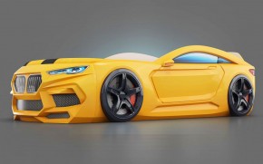 Кровать Romeo (Желтый) + подсветка фар + ящик "книжка" + Эко Матрас в Екатеринбурге - ok-mebel.com | фото 4