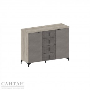 ШЕР КМ-2303 Комод 2 двери 4 ящика (дуб апрель темный/Лофт Годэн Пэлас) в Екатеринбурге - ok-mebel.com | фото