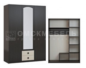 Шкаф 3-х дверный с 2 ящиками с зеркалом Шк51 МС Люсси (венге/дуб девон) в Екатеринбурге - ok-mebel.com | фото