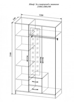 СОФИ СШК1200.1Шкаф 3х ств с зеркалом, 2 ящиками в Екатеринбурге - ok-mebel.com | фото 2