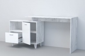 Стол письменный Эго Ст-2 1 дверца 1 ящик (на ножках) Бетон светлый/Белый глянец в Екатеринбурге - ok-mebel.com | фото 2