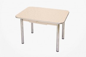 Стол с ящиком Маэстро (пластик беж. цветы/кромка ПВХ дуб/ножки хром) в Екатеринбурге - ok-mebel.com | фото 1